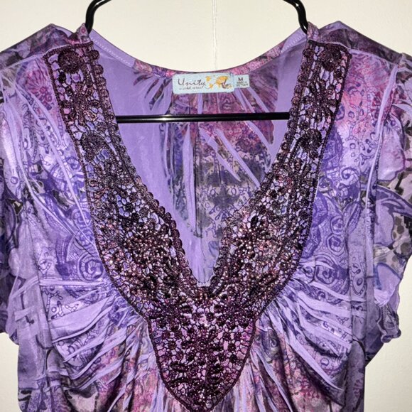 Unity Purple Fairy Boho Top w/ Sequin Detail - Y2K Ethereal Vibes ✨ - Picture 4 of 4